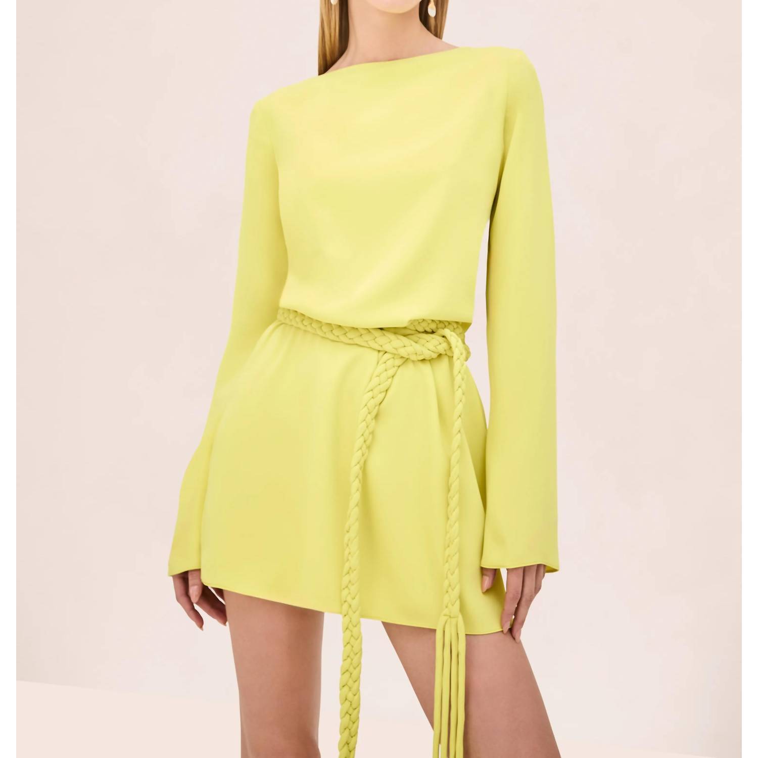 New Alexis Angelie Long Sleeve Mini Dress In Chartreuse